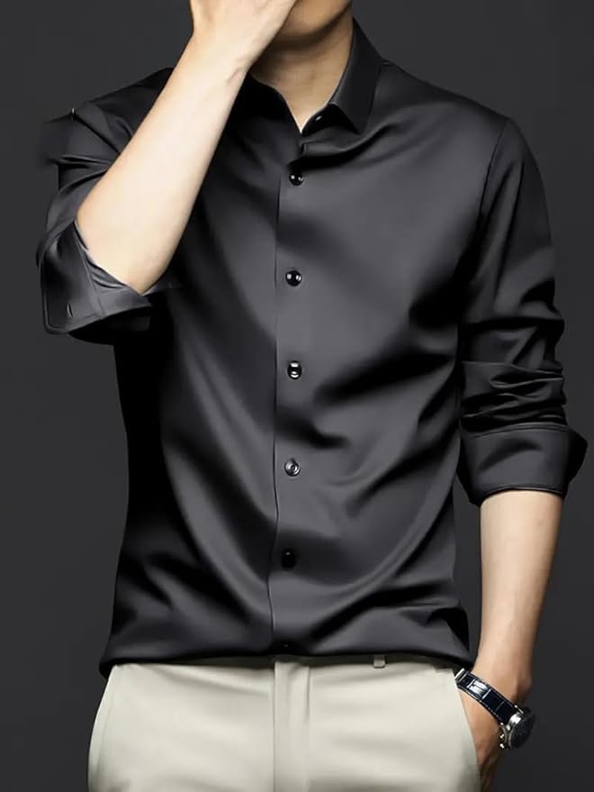 IndoPrimo Men's Stylish Solid Satin Casual Shirt for Men Full Sleeve
