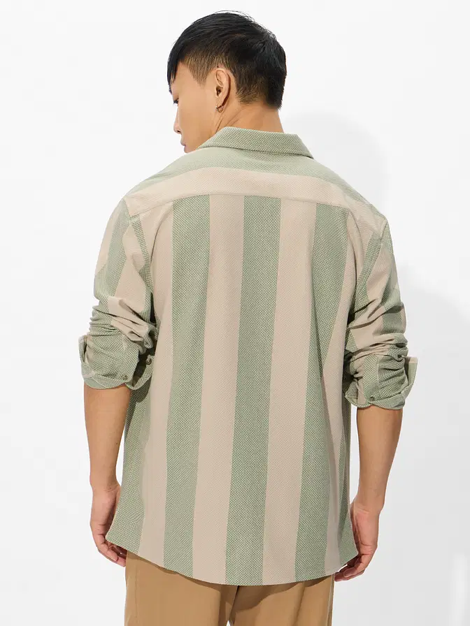 Popcorn Stripes: Sage textured shirt for men