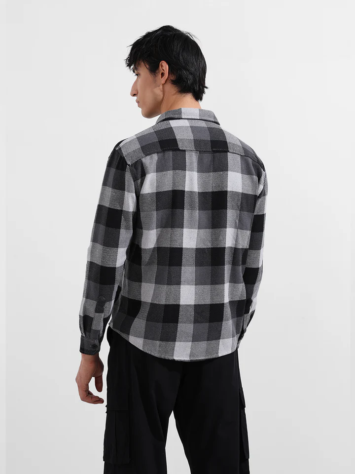 Men's Melange Relaxed Fit Casual Checkered Shirt