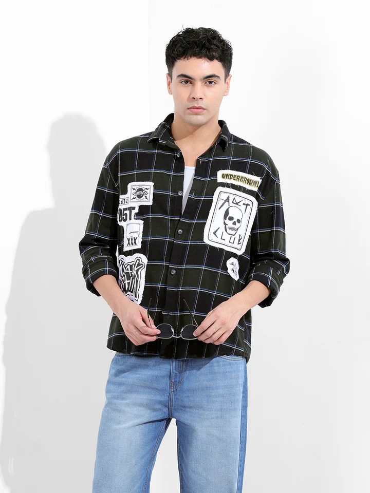 Men's Green Relaxed Fit Printed Street Shirt