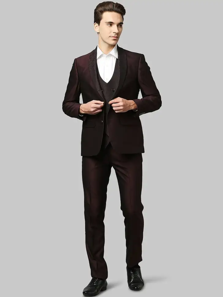 Raymond 3PC SB 2BTN C&S SHAWL COLLAR-CONT FT Solid Men Suit