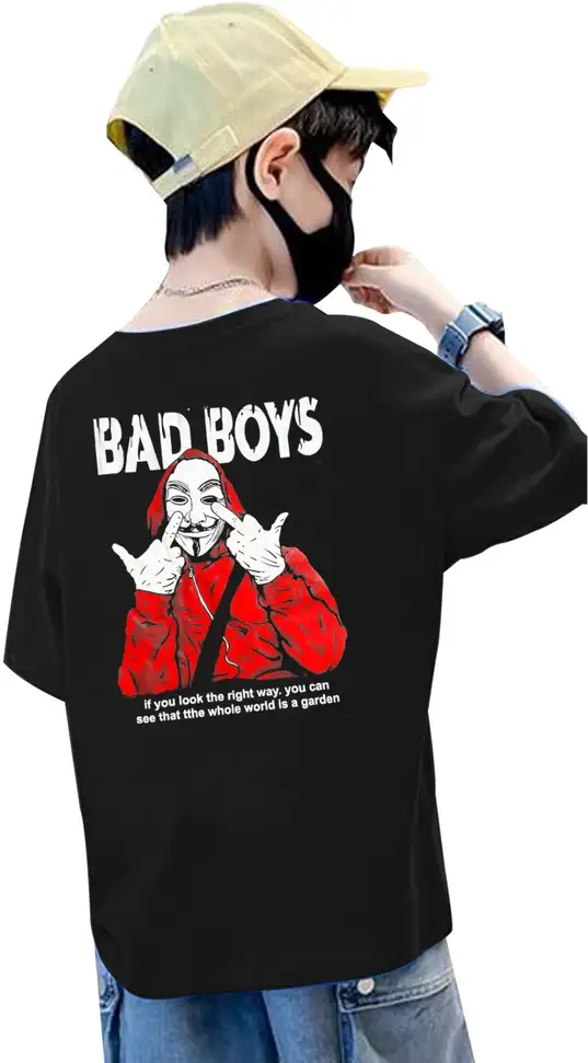 Boys Printed Cotton Blend T Shirt (Black, Pack of 1)