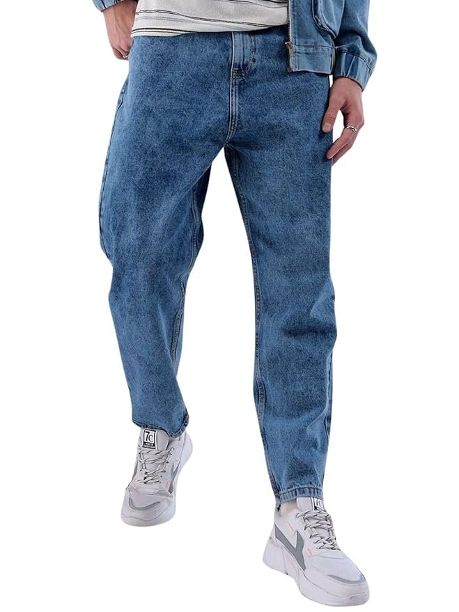 Men Loose Tapered Solid Mid-Rise Jeans