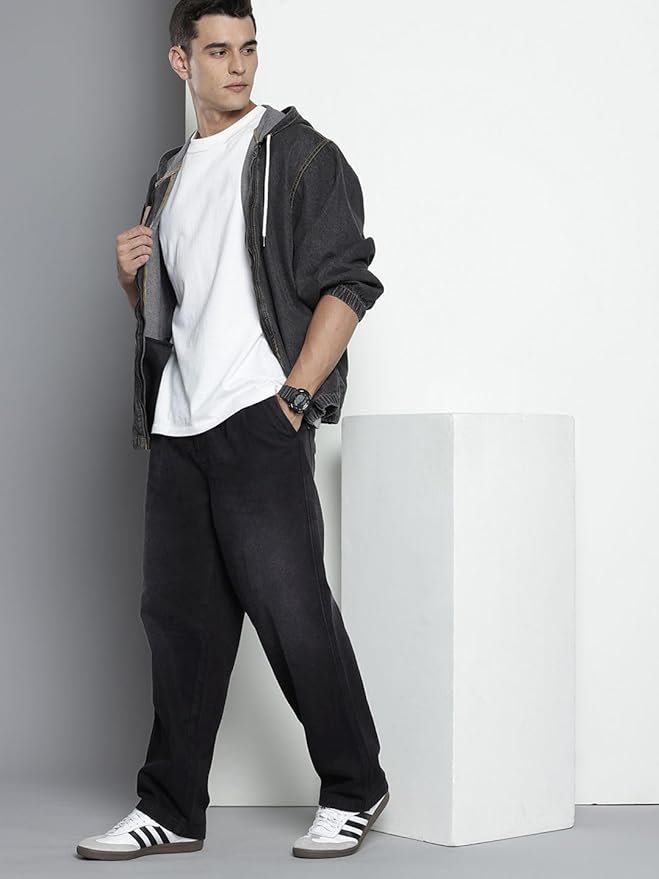 Men Relaxed Fit Solid Mid-Rise Denim Joggers