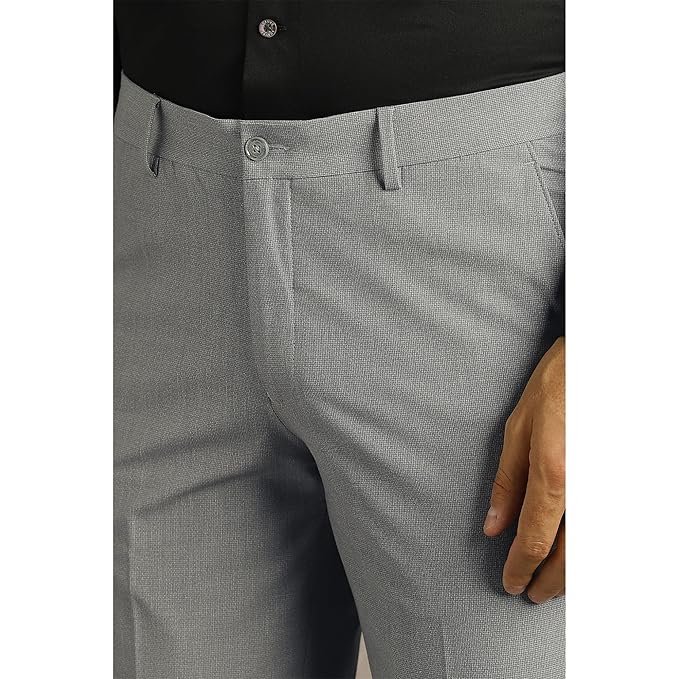 Men's Slim Fit Mid Rise Premium Fabric Checks Formal Trouser