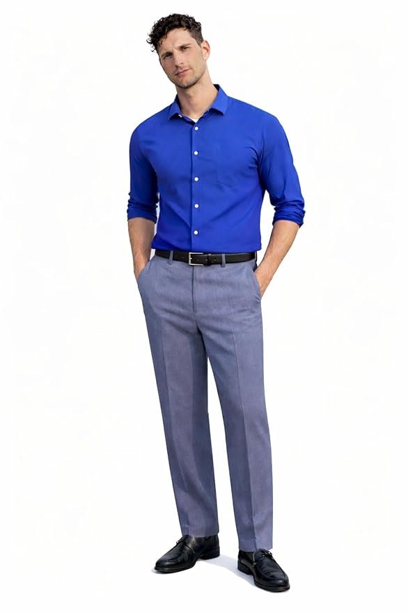 Men's Slim Fit Everyday Smart Wear Comfort Stretch Work Ready Solid Formal Trouser