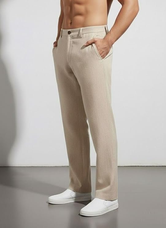 Casual Trousers for Men |Men’s Regular Fit Straight Pants |Comfortable Stylish Trousers for Men |Soft Fabric Chinos for Everyday Wear, Travel & Office |Linen Cotton Bottom Wear