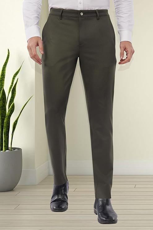 Men's Formal Slim Fit Trouser | Twill Weave Premium 4-Way Stretchable High GSM Fabric Pants | Textured Classic & Modern Styled Chinos | Business Casual