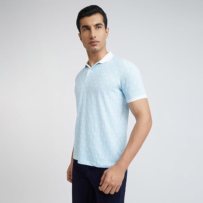 Men Cotton blend Slim Fit Print Pattern Polo Neck Casual T-Shirt