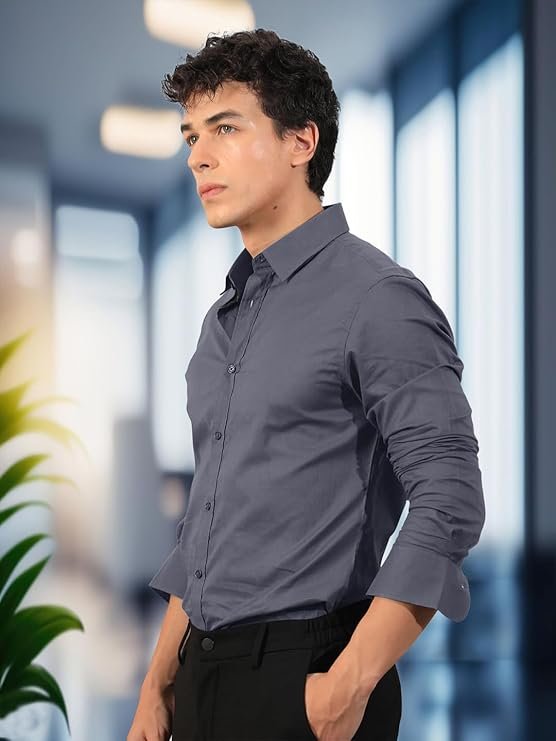 Mens Cotton Blend Regular Fit Long Sleeve Button Down White Shirt for Men Collared Casual Formal Soild Shirt