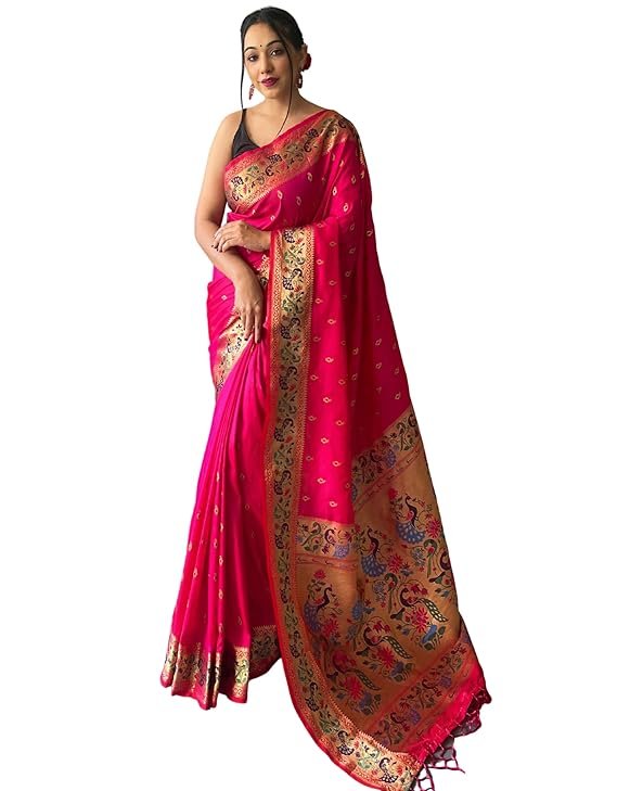 Women's Paithani Soft Lichi Silk Kanjivaram Sarees With Blouse Piece