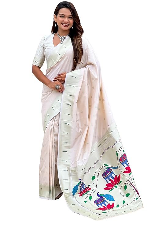 Women's Paithani Soft Lichi Silk Kanjivaram Sarees With Blouse Piece