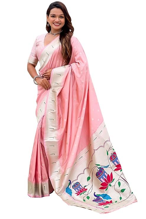 Women's Paithani Soft Lichi Silk Kanjivaram Sarees With Blouse Piece