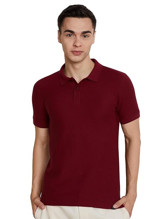 Men's Cotton Rich Textured Polo Tshirts | Collar Plain Tshirts | Half Sleeves - Regular Fit (Available in Plus Sizes