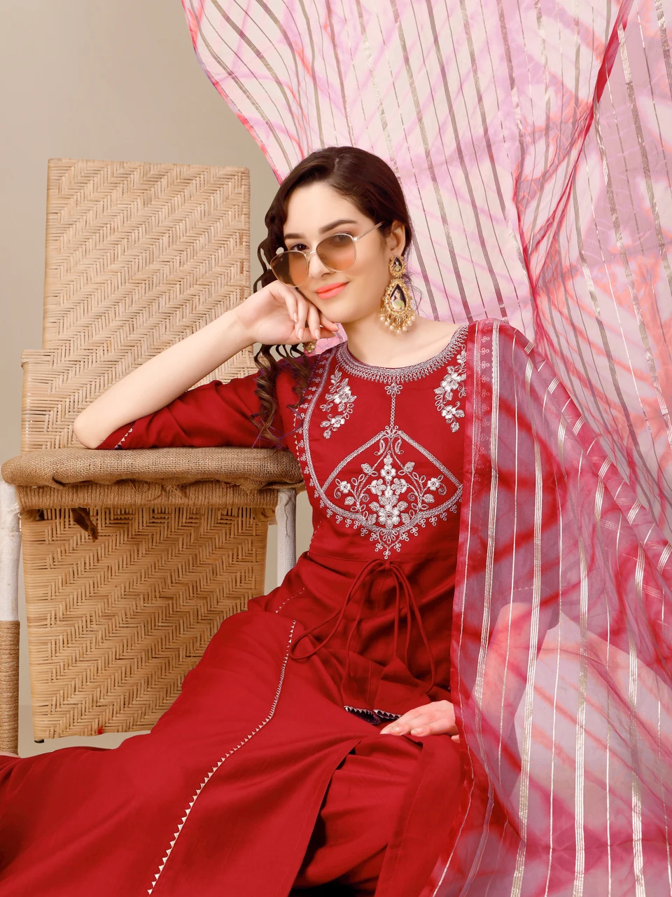 Youthnic Women Silk Blend Kurta Palazzo Dupatta Set