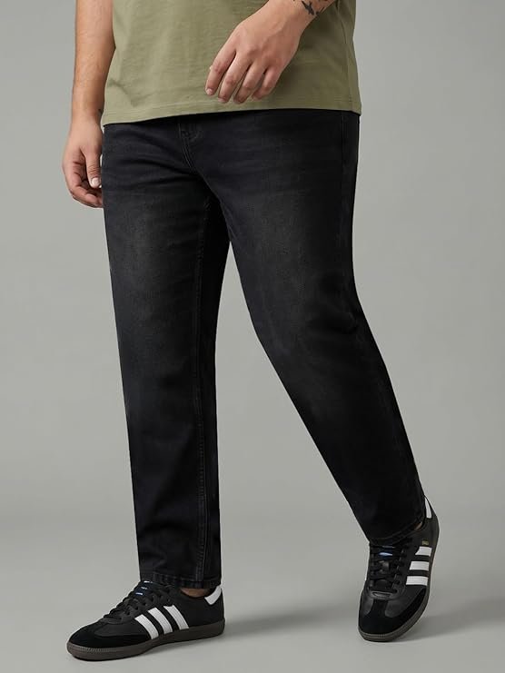 Men's Relaxed Fit Washed Denim Jeans Non-Stretchable