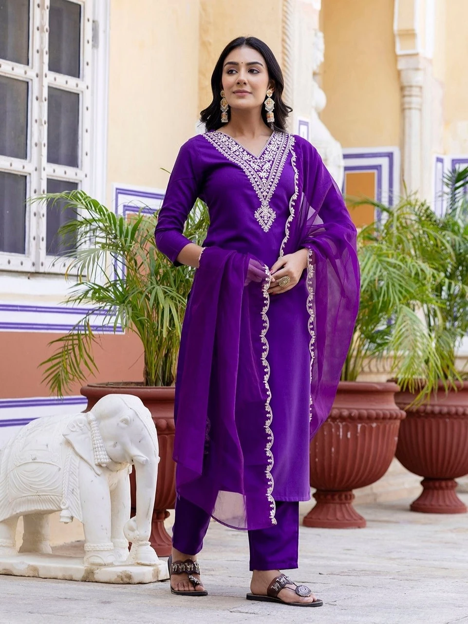 TRAHIMAM Women Viscose Rayon Kurti Pant Dupatta Set
