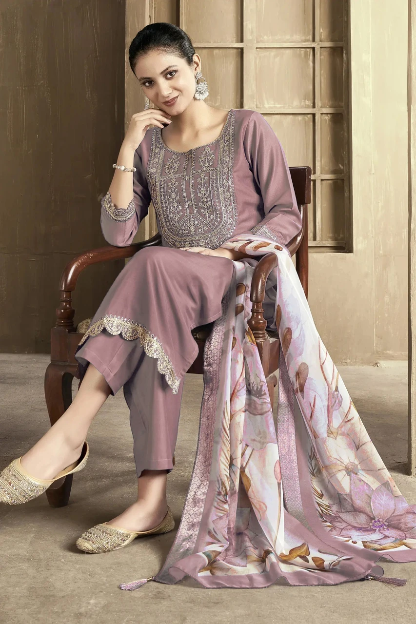 Spangel Fashion Women Viscose Rayon Kurta Pant Dupatta Set