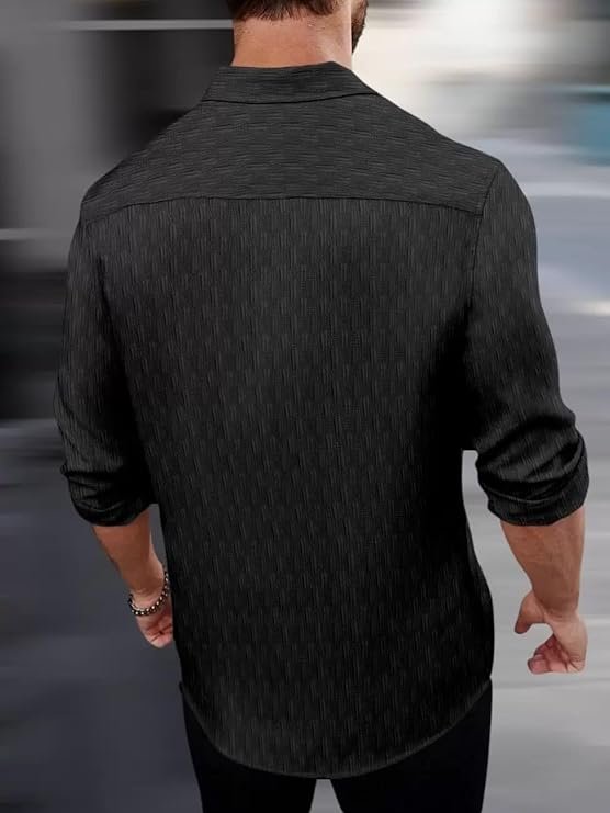 Men's Regular Fit Button Down Dress Shirts Textured Long Sleeve Casual Hawaiian Shirt