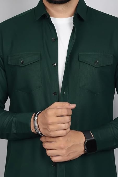 Men Solid Slim Fit Casual Overshirt Style Shirt