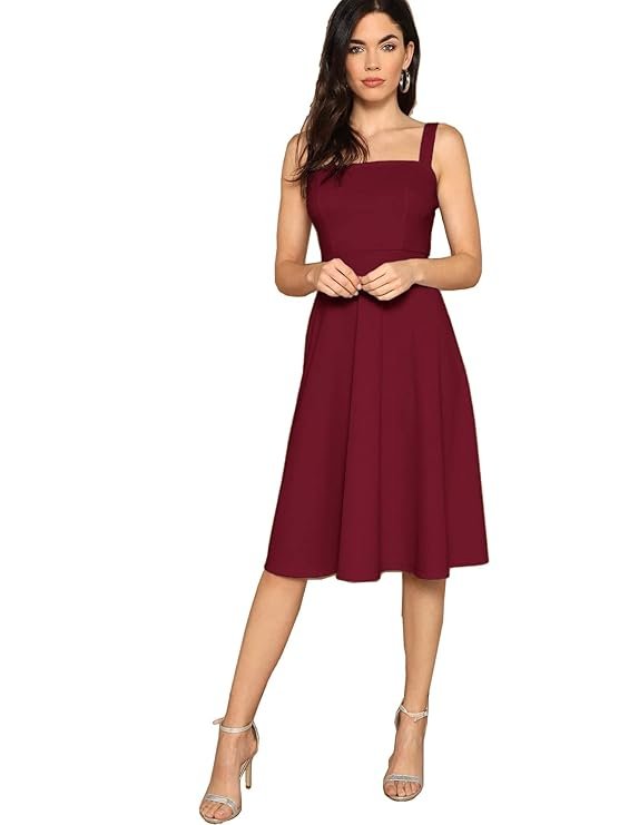 Women's Black Fit and Flare Midi Dress