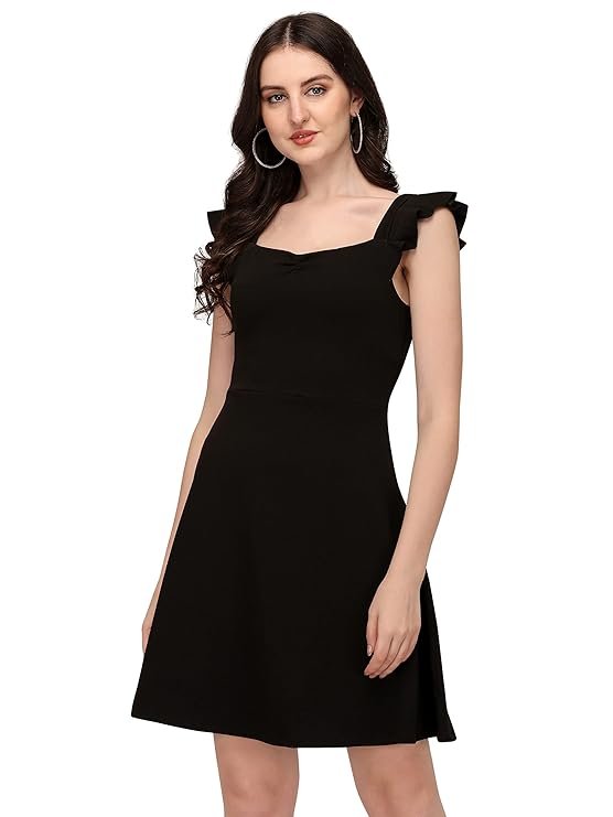 Fashion Western Dress || Stretchable Solid Sleeveles Frill Dress for Women