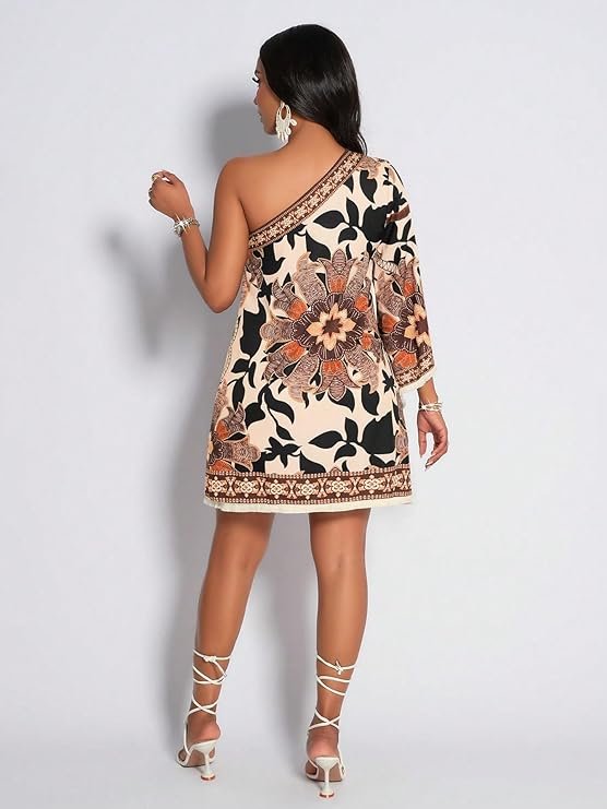 Women’s One-Shoulder Boho Mini Dress