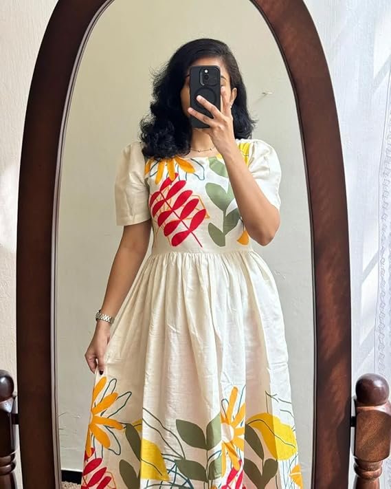Women's Pure Cotton Maxi Midi Dress Western Dress for Women Elegant Floral Printed Long Dresses