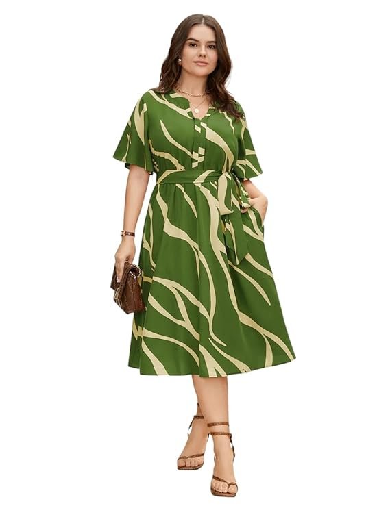 Piece Dress for Women, New American Print Rayon Midi Dress,