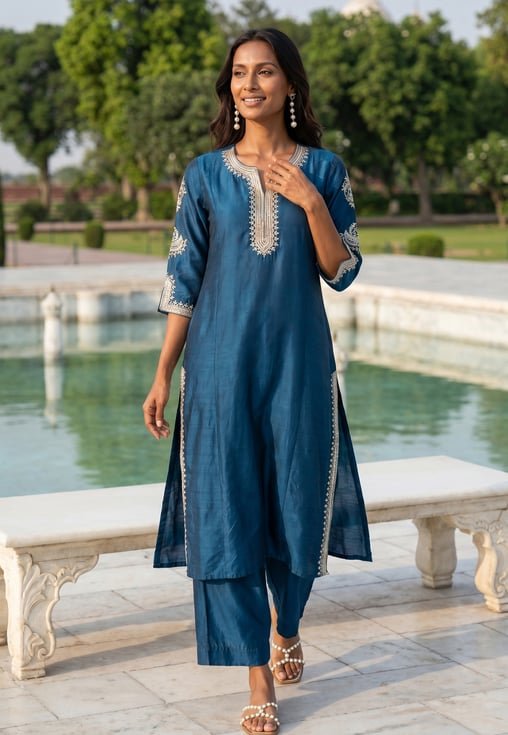 Women Embroidered Straight Kurta Set
