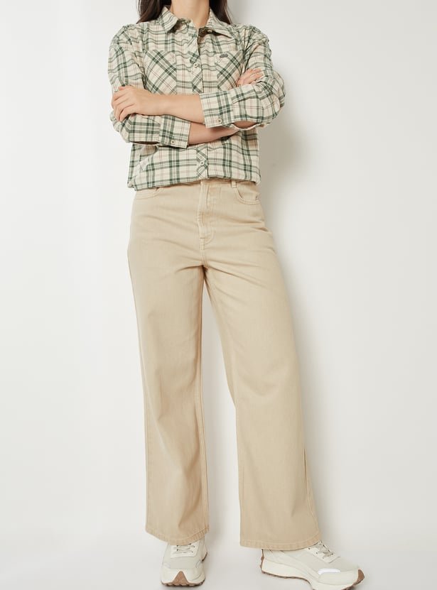 Women Solid Wide Leg Jeans