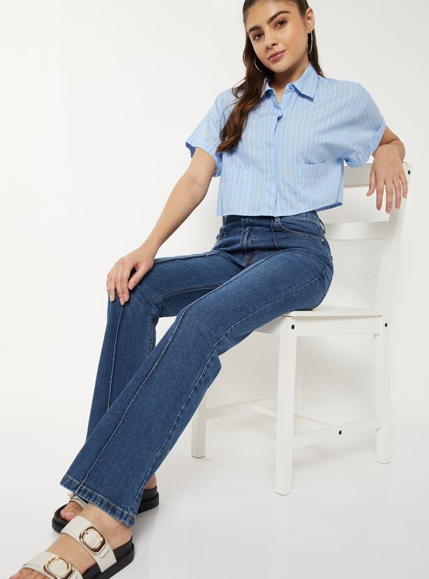 Women Washed Flared Jeans